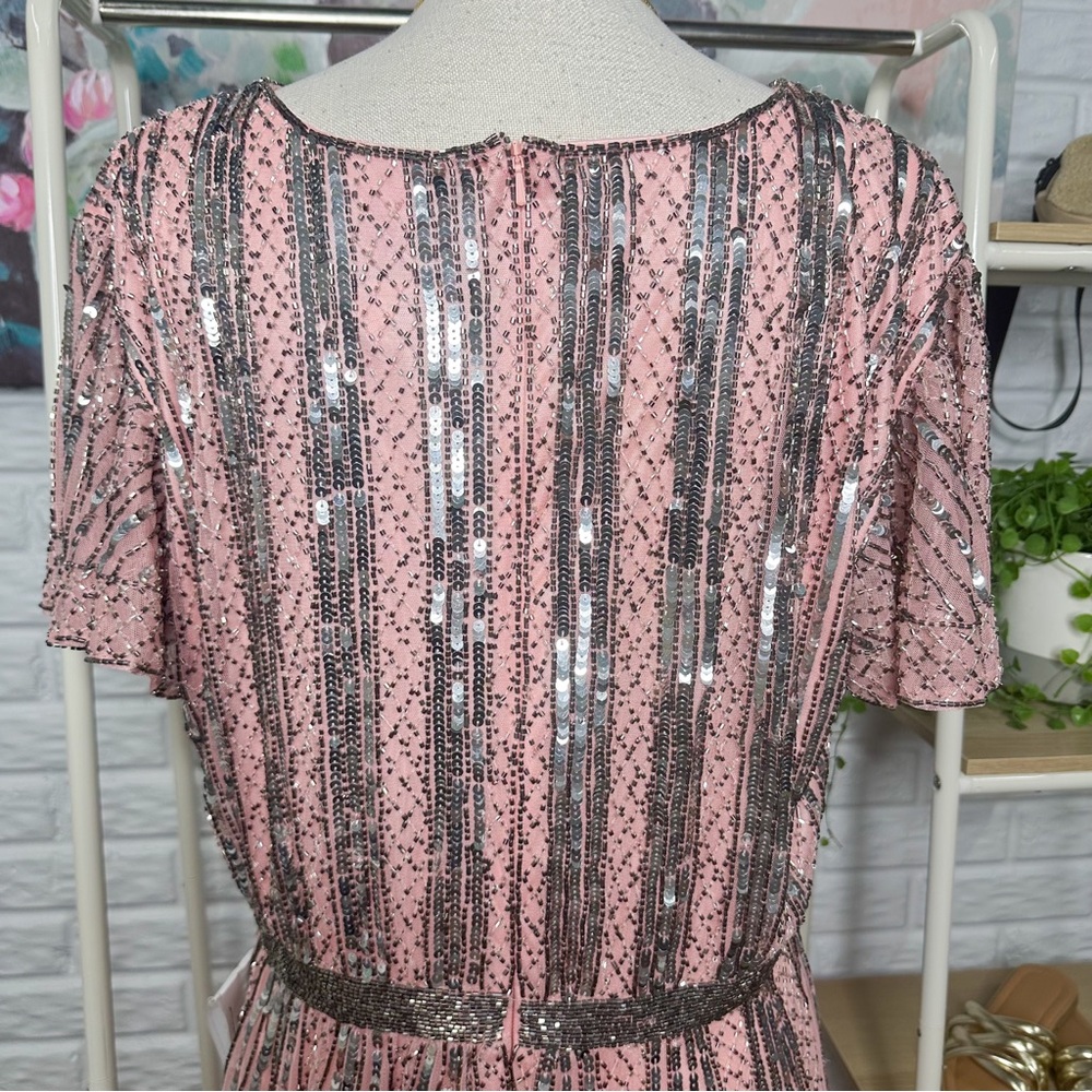 NWT Mac Duggal 5444 Deep V-Neck Rose Pink Sequin Long Gown - Picture 10 of 12